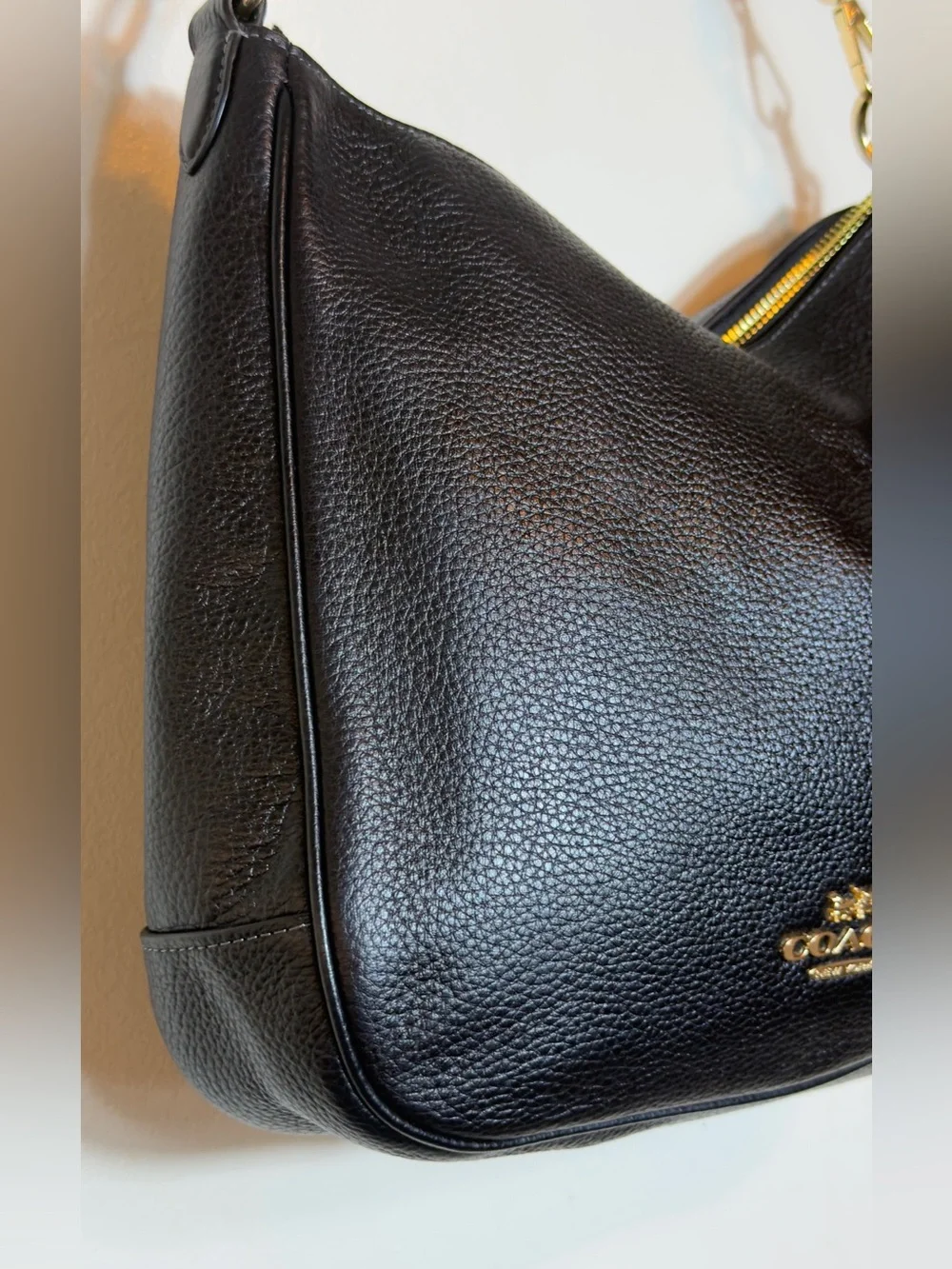 Coach Black Pebble Leather Laurel Hobo Tabby Messenger Bag Gold CU930